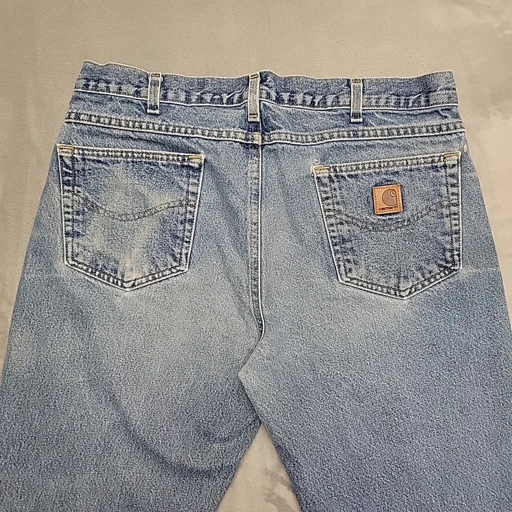 VTG Carhartt Jeans Mens 36x30 Blue B17 Relaxed Fit Denim Workwear Faded Distress